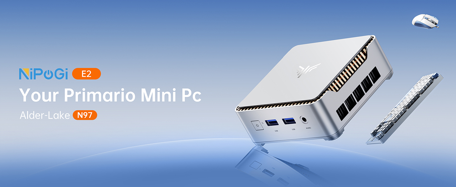 NIPOGI E2 ミニPC Intel Alder Lake-N97 NiPoGi Essenx E2 Mini PC W-11 Pro, Ιntel Alder Lake-N95