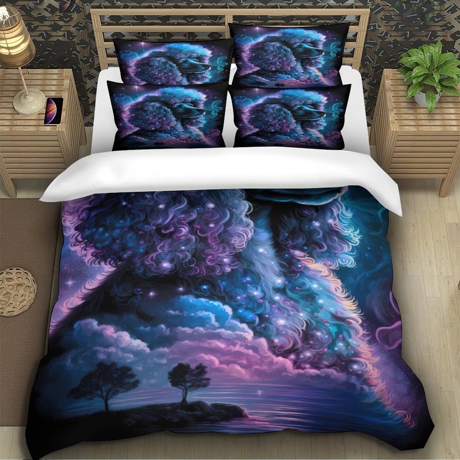 Cosmic Poodle Set Di Copripiumino morbida microfibra 3 Pezzi stampa 3D con federa Fantasia Set Di Copripiumino cerniera ariosa morbido for ragazze King（220x240cm）