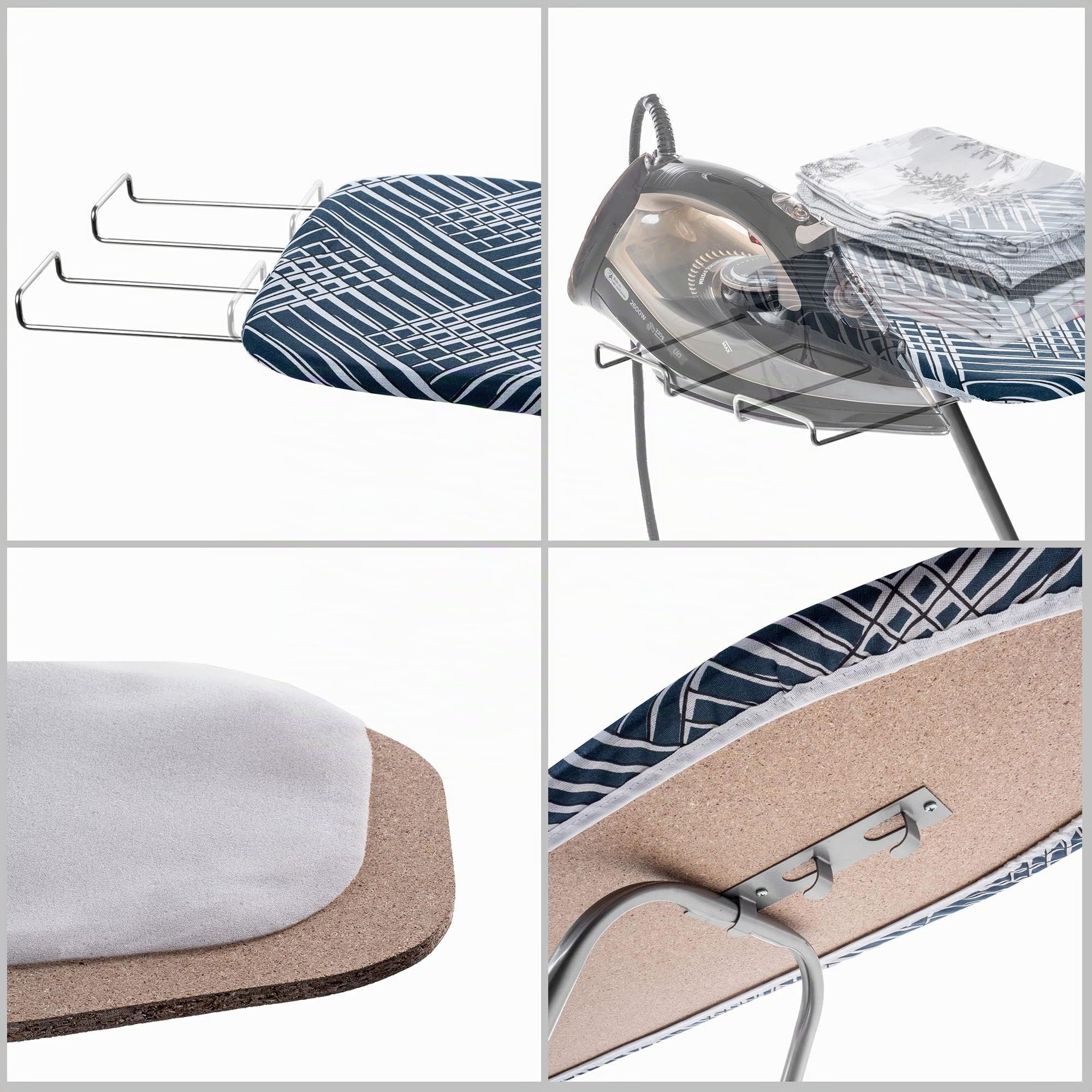 KADAX Table à Repasser 104 x 30 cm, Planche Pliable avec Housse en Coton Amovible, Support pour Fer, Pieds Antidérapants et Hauteur Réglable (Bleu)