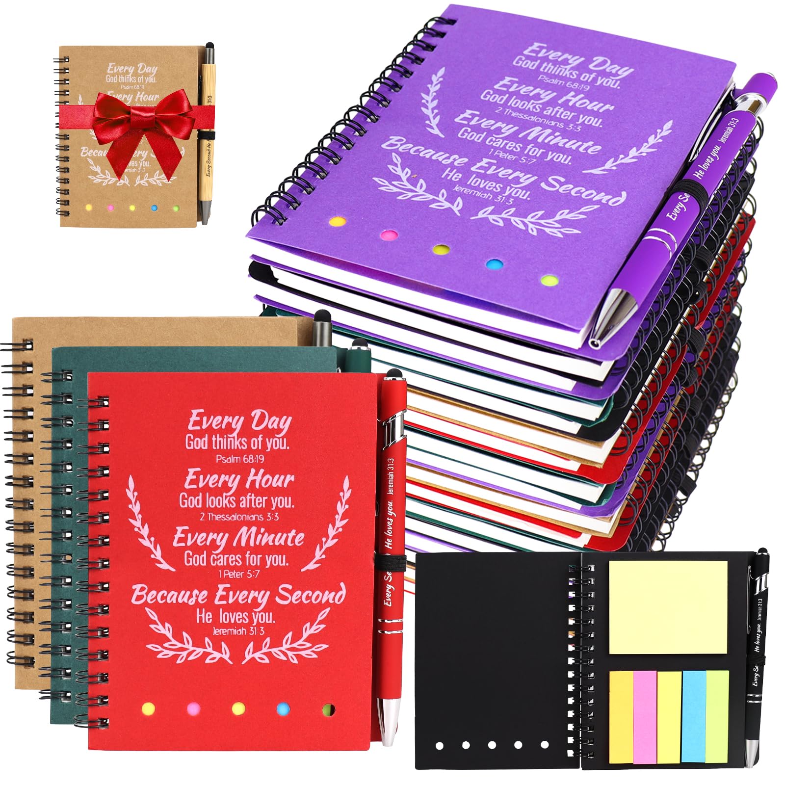 40 Pcs Christian Gifts Bulk Spiral Notebook Bible Ballpoint Pen and Religious Notepad Women Prayer Journal Inspirational Bible Notebook for Sunday School Church Visitor