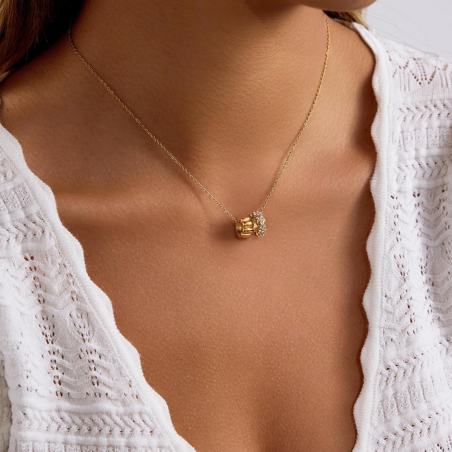 Fullpop Women's Pendant Necklace,It Is Made of Stainless Steel, Featuring Zirconia Gemstones,Designed In A Fashionable Ripple And Rotatable Style, Non-Allergenic And Does Not Fade - Image 3