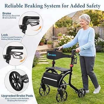 Rollator Walker with Seat for Seniors, 10 & 8 Wheels, 350 lb
