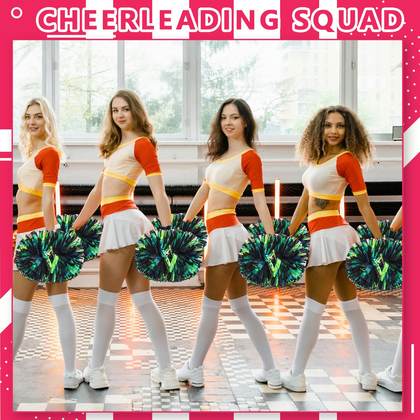 Pompon da cheerleading, 26 pezzi con manico, feste da ballo e per adulti – Pompon ideali per gli appassionati ﻿ (nero opaco)