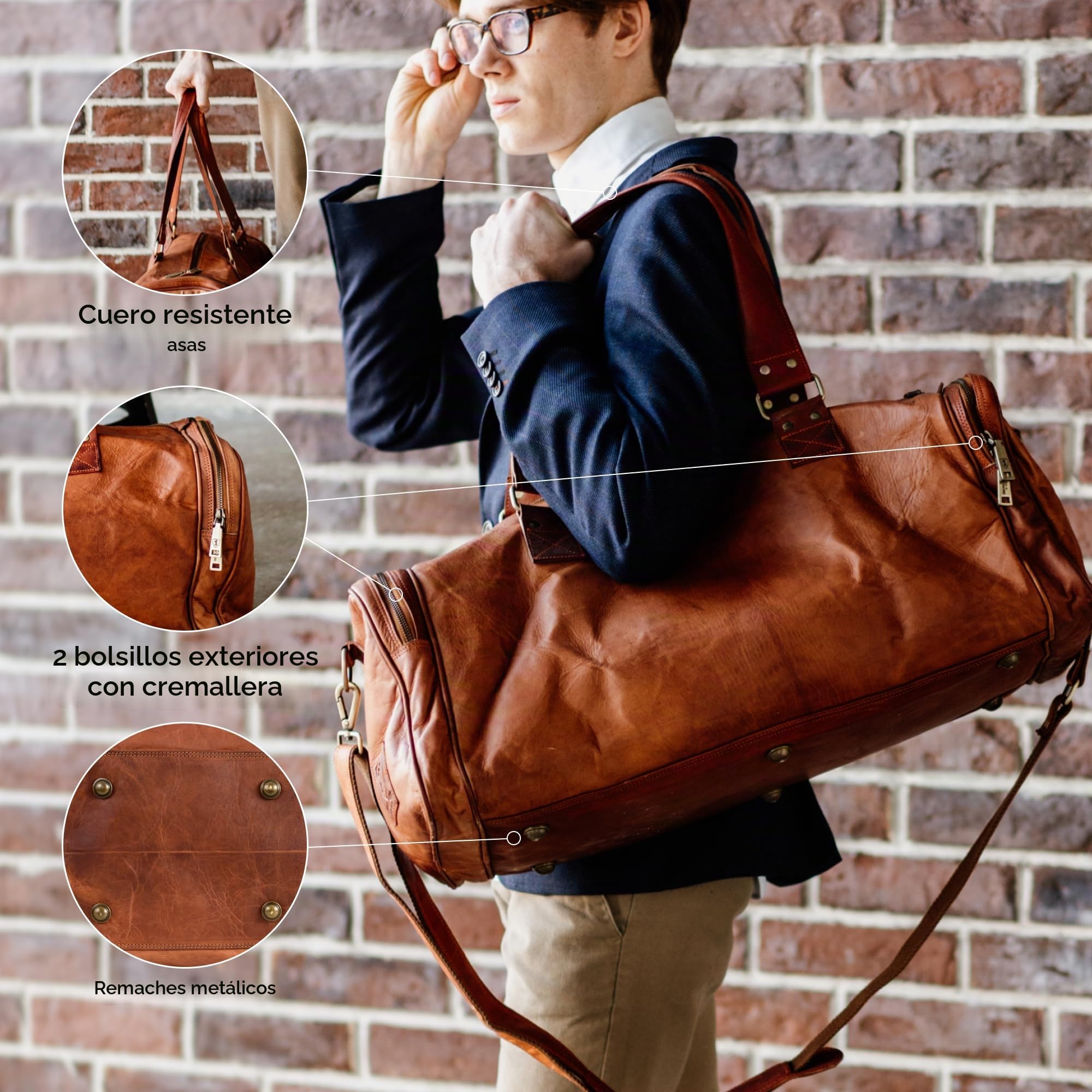 Berliner Bags Bolso de Viajes de Cuero Oslo para Viajar y para el Gimnasio Hombre Mujer Marrón Vintage Weekender