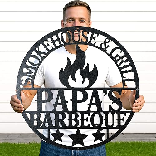 Letrero de metal personalizado con nombre para barbacoa, cueva para patio, estación de barbacoa, decoración de pared al aire libre para papá,