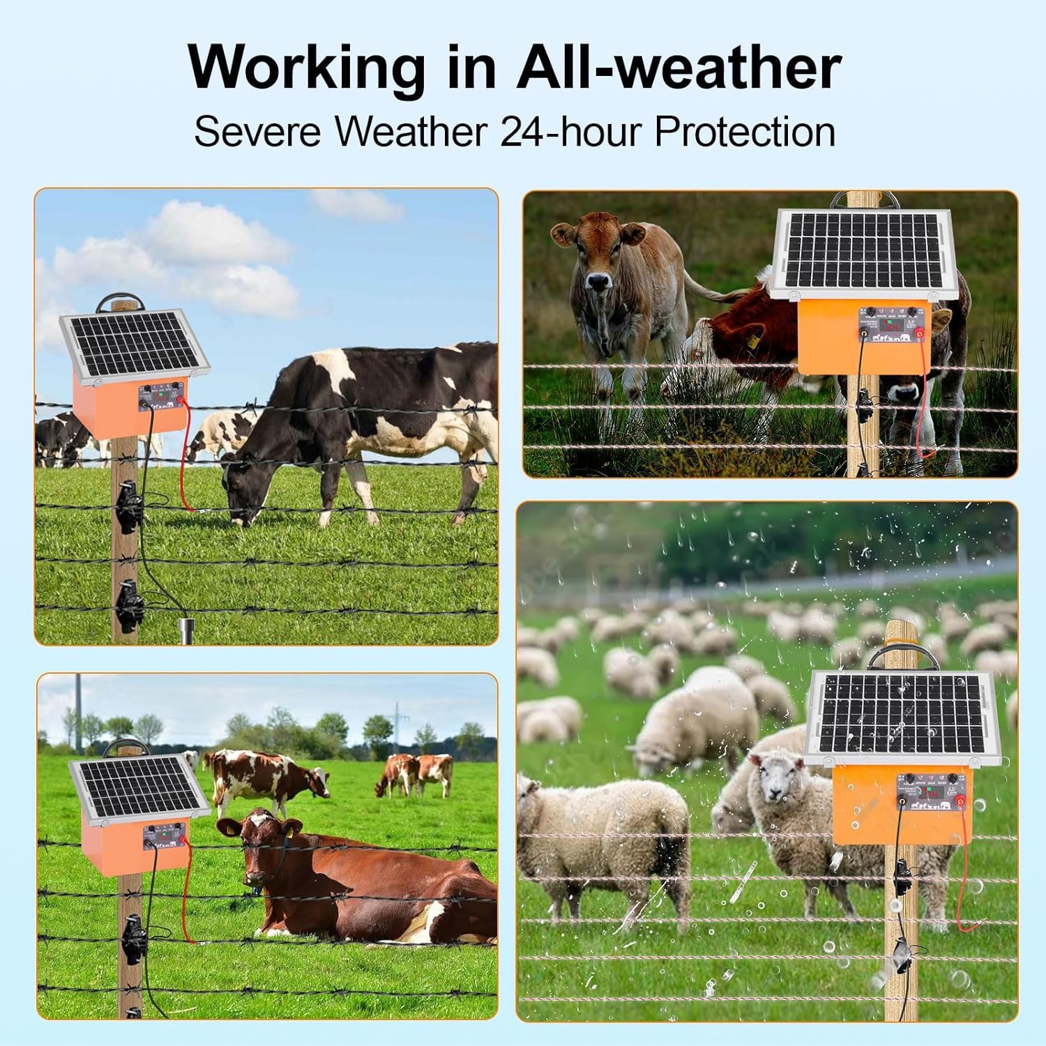 Solar Pastor Electrico, 32KM cerca eléctrica Controlador de 0.5J / 9.5KV | con batería de Panel Solar de 7.5W, para prevención de vida silvestre, granjas, aves de corral, jardines
