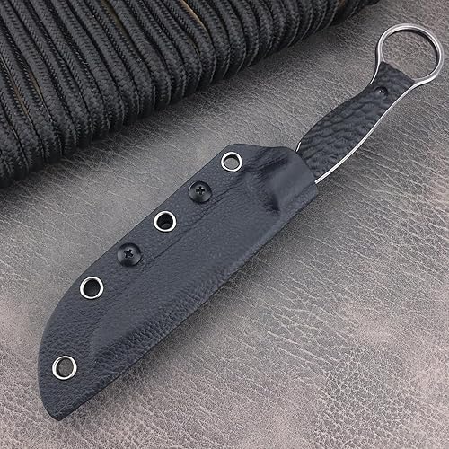 Miniatura 7 de EDC Cuchillo de hoja fija con funda Kydex, cuchillo de supervivencia de espiga completa, hoja 8Cr13Mov mango negro G10 con bucle para el dedo,