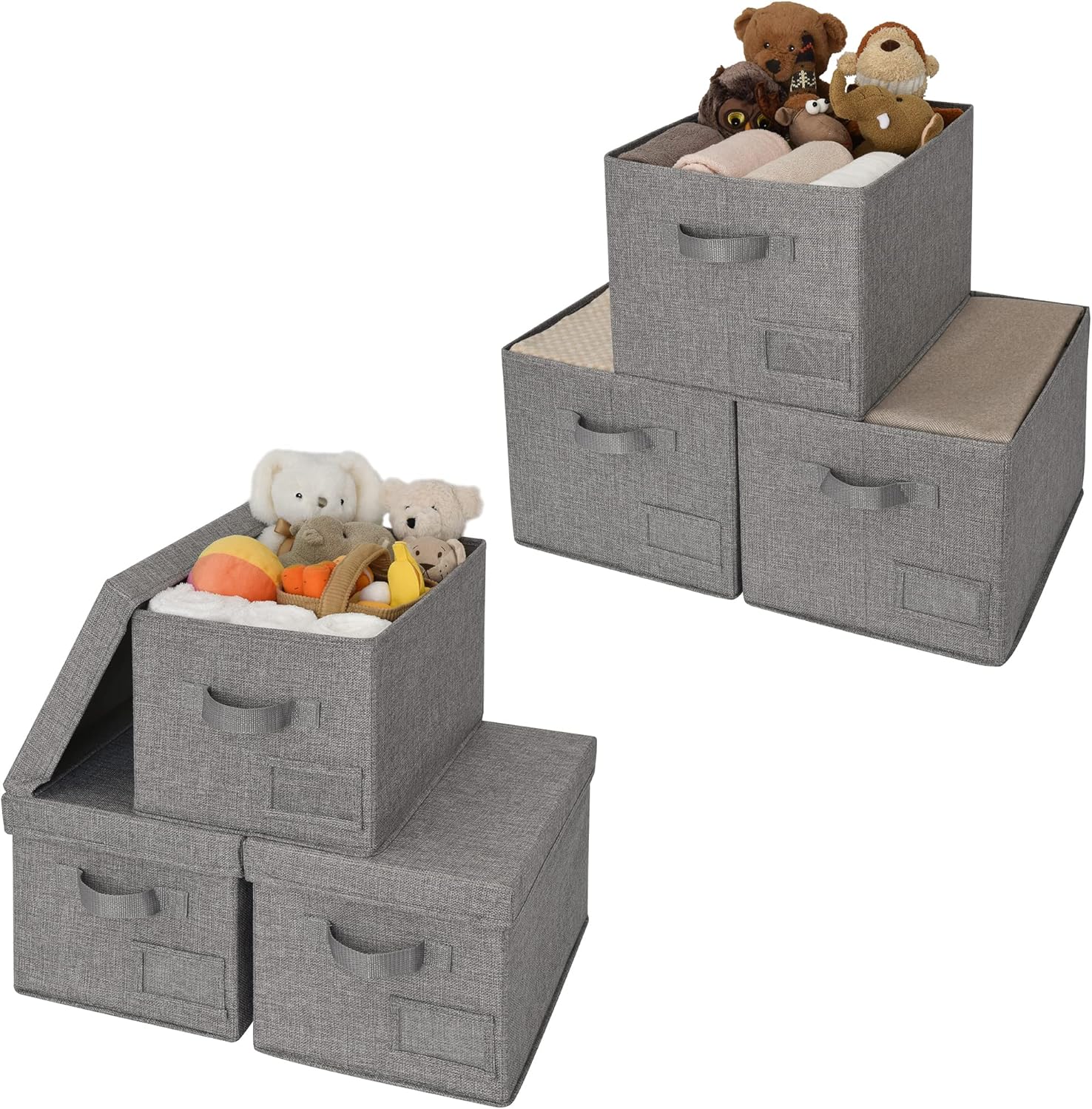 GRANNY SAYS Bundle of 3-Pack Fabric Storage Bins with Lid & 3-Pack Rectangle Lidless Storage Bins