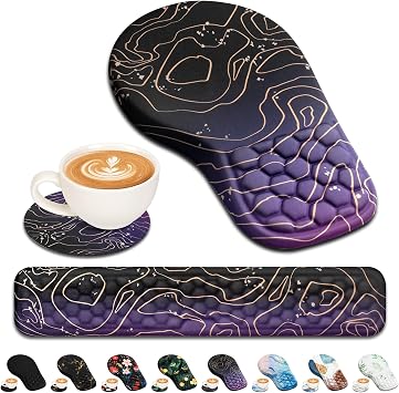 EYROZILL 3 in 1 Ergonomic Mouse Pad and Keyboard Wrist Rest, Pad for Mouse and Keyboard Massage Design, Non-Slip Mousepad Set with Wrist Rest for Desk Purple