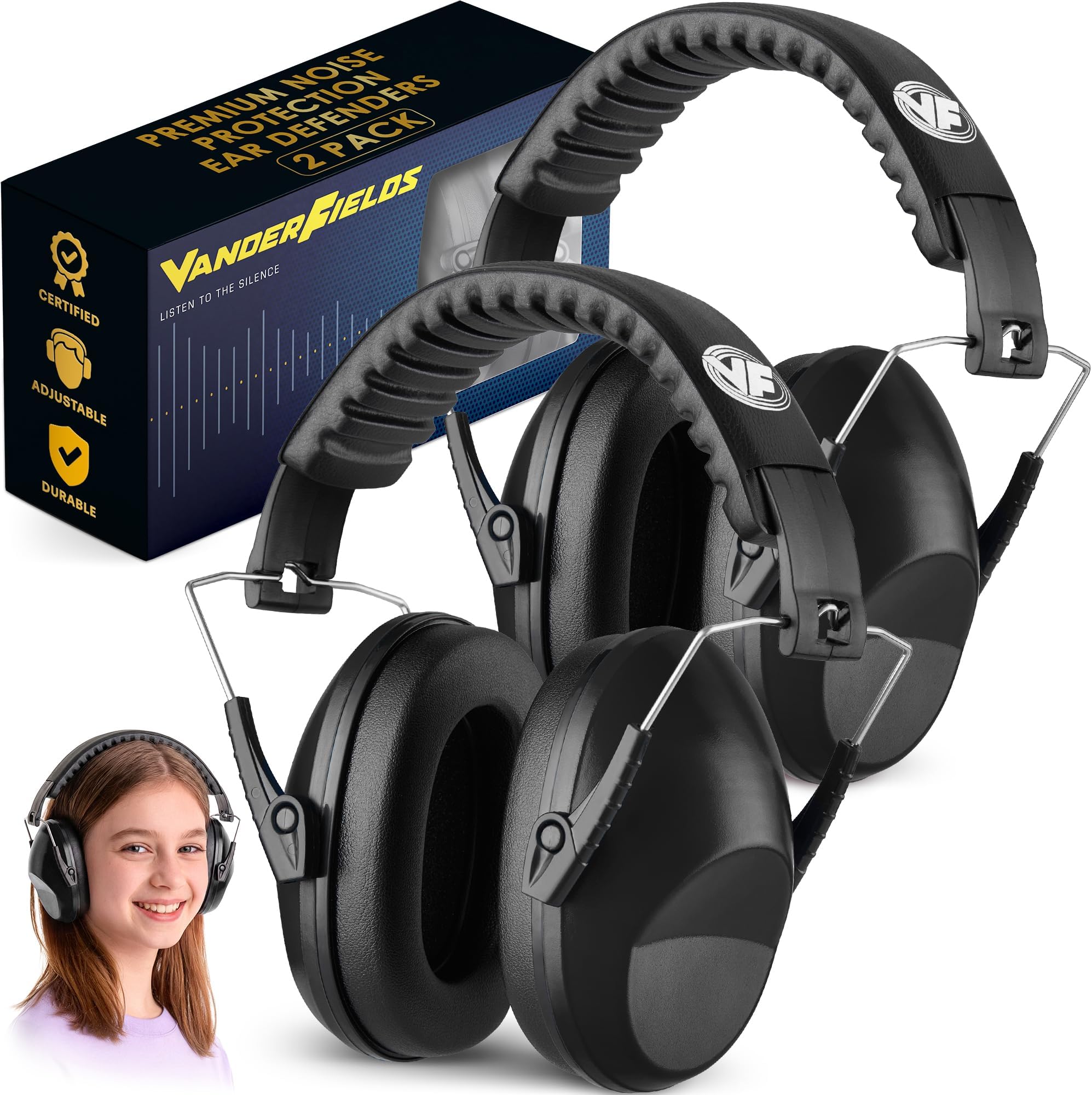 Kids Noise Canceling Headphones - 31 dB (2K Hz) - Ear Protection Earmuffs | Vanderfields' earmuffs protect child's hearing with certified noise-cancellation, soft ear cushions, and adjustable headband