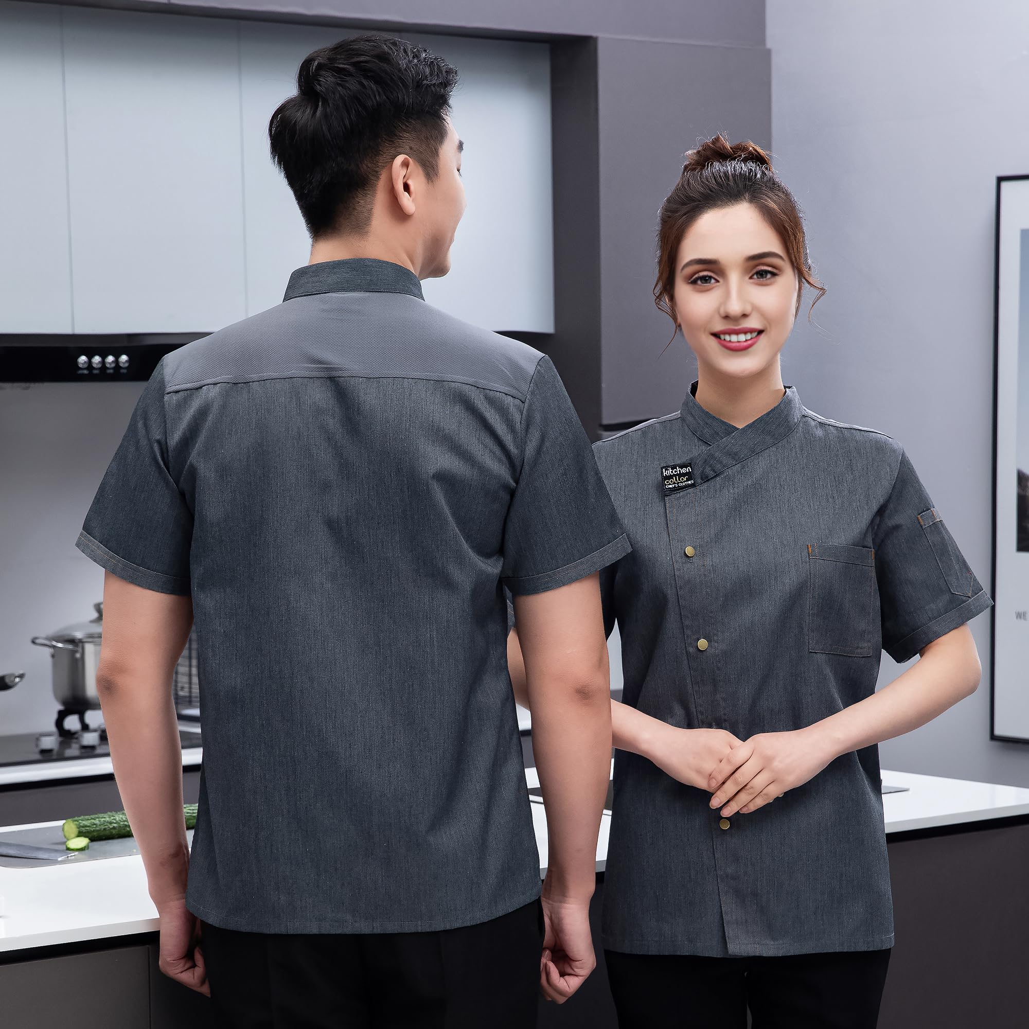 Giacca Da Cuoco Personalizzata Manica Corta Cappotto Da Cuoco Personalizzato Uniforme Da Lavoro Ricamata per Ristorante per Uomini Donne