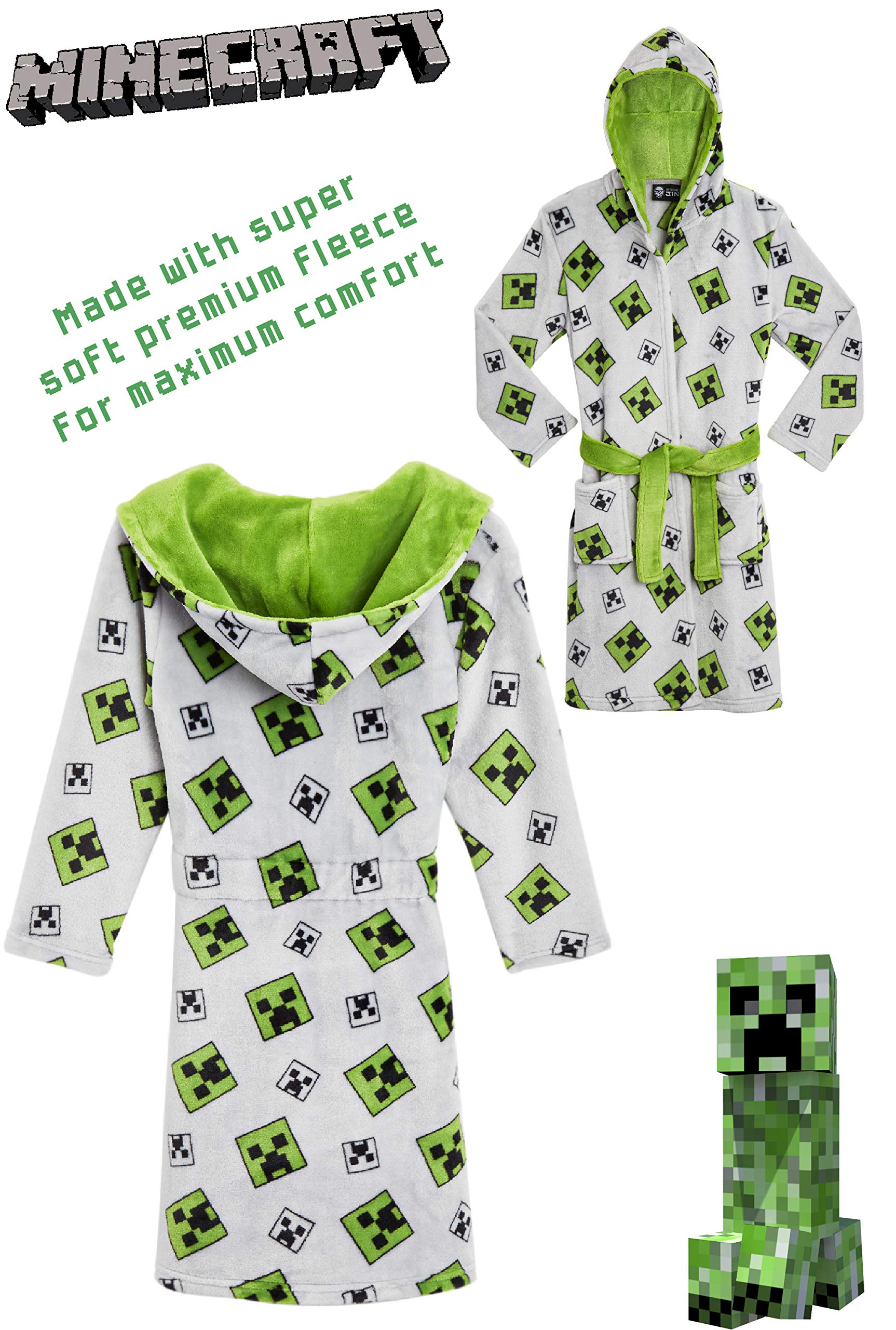 Buy Minecraft Dressing Gown Boys, Kids Fleece Hooded Dressing Gowns Kids with Creeper Design