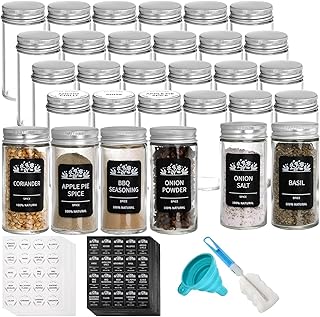 Tebery 30 Pack Round Spice Bottles Jars with Silver Lids, 3oz Empty Glas...