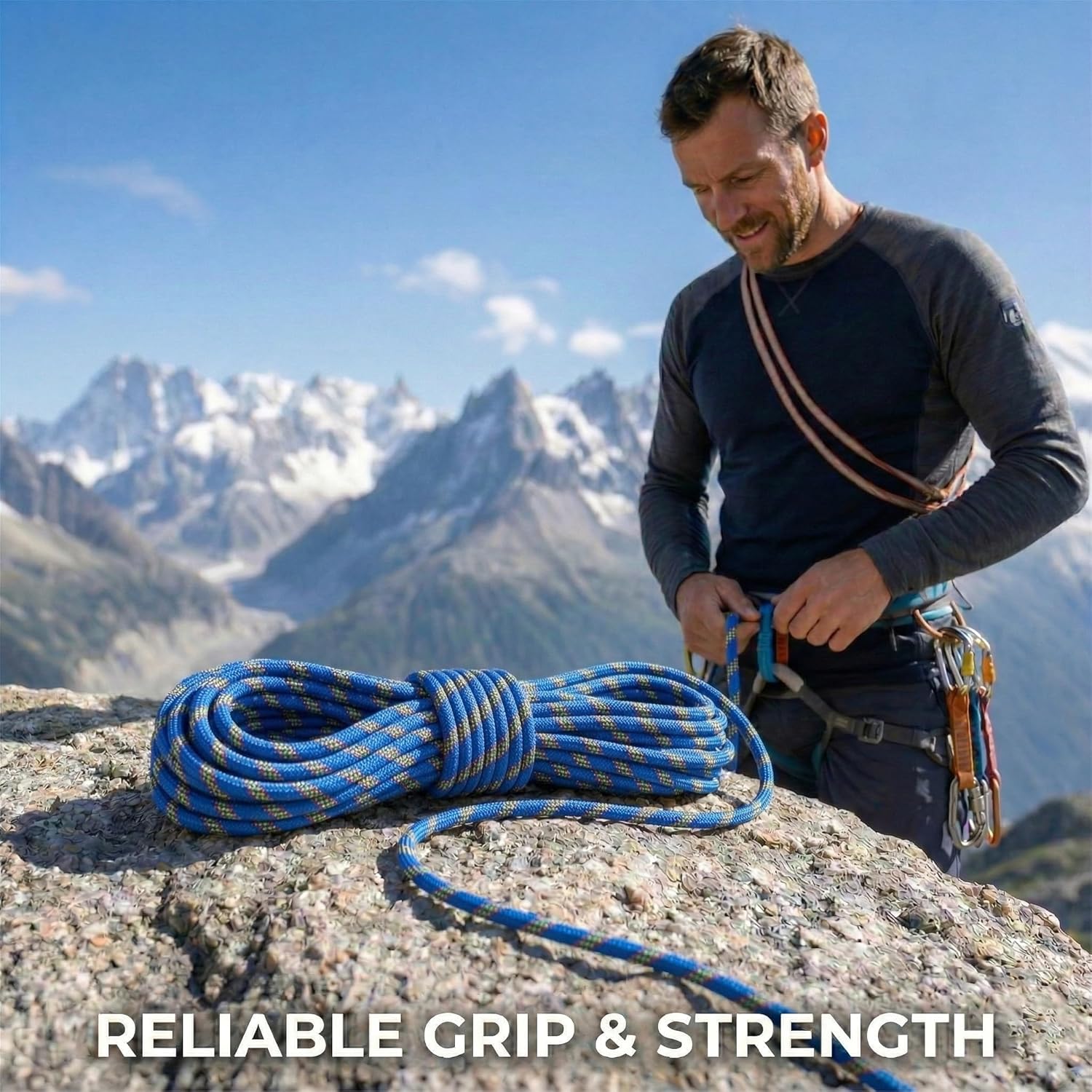 Double Braided Arborist Rigging Rope, 1/2" x 200 ft Strength Bull Rope, 48-Strand Polyester Static Rope for Tree Work, Pulling, Towing, Swing(Blue)
