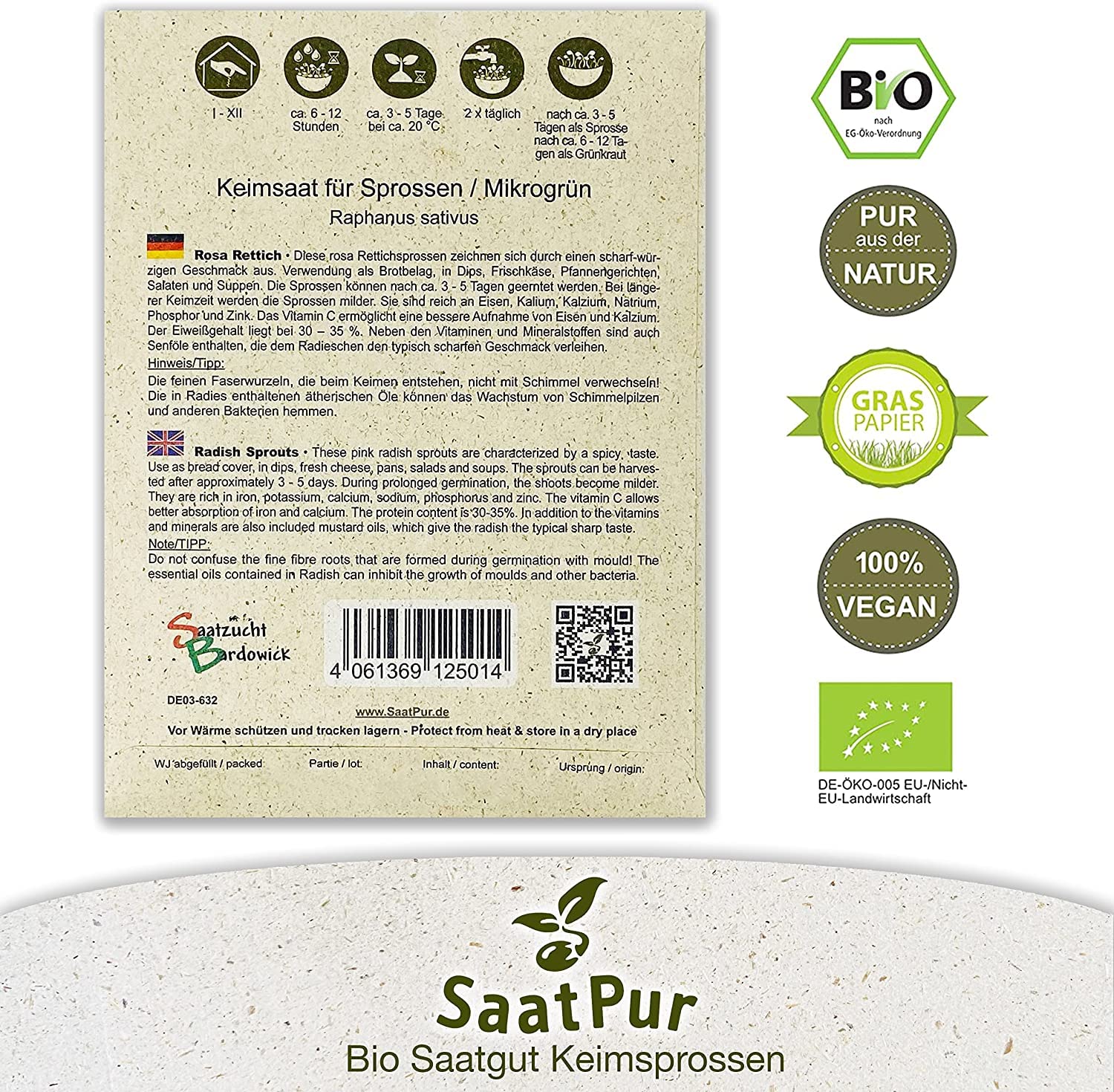 1 Kg BIO Keimsprossen Radies China Rose Keimsaat für die Sprossenanzucht Sprossen Microgreen Mikrogrün