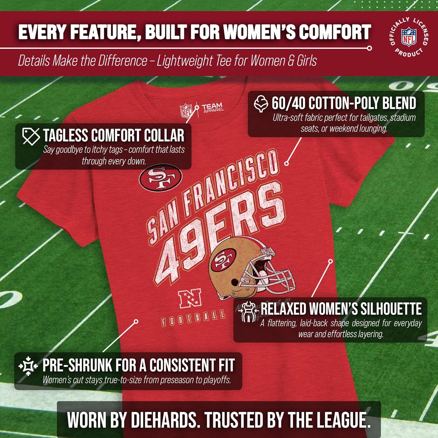 Team Fan Apparel NFL Womens Distressed Helmet Tag-Less Soft T-Shirt, Ladies Football Tee, Officially Licensed - Image 4