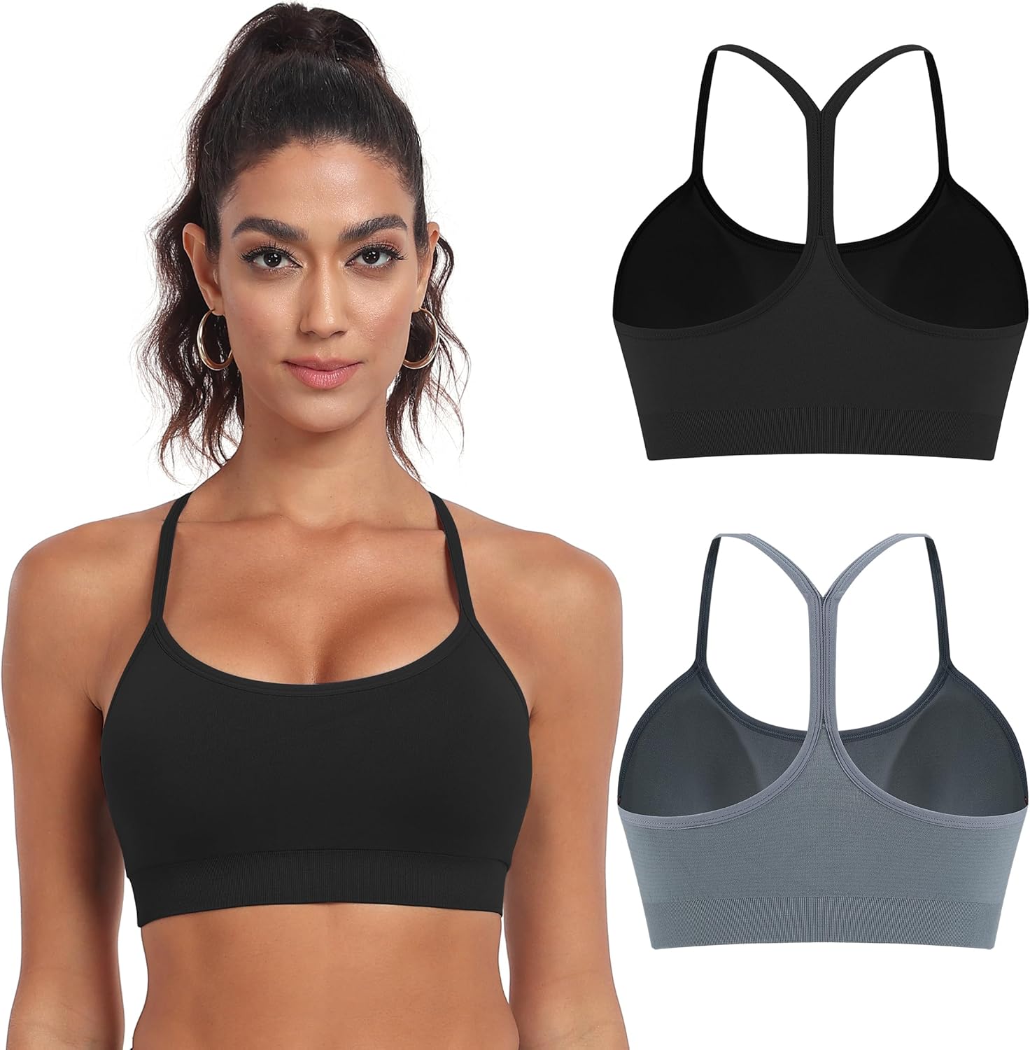 OBICUM Women's Y-Back Sports Bra - Light Support Yoga Bra Removable Padded Spaghetti Straps for Low-Impact Workouts