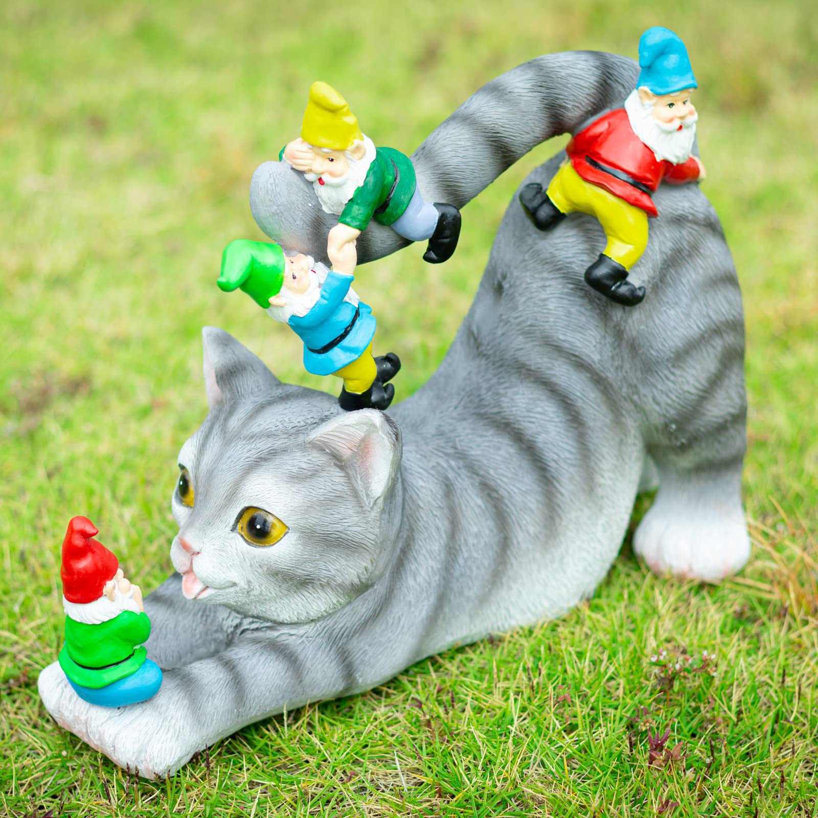 Ovewios Cat Garden Gnome Statue Figurine - Cut Cat Yard Art Décor Resin Ornament for Indoor Home Outdoor Patio Lawn Gift