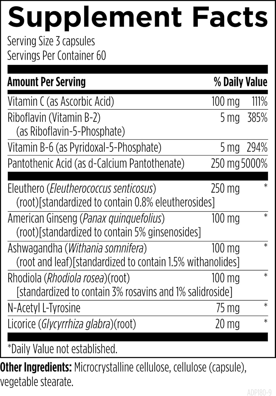 Designs for Health Adrenotone - Energy & Mood Support Supplement with Rhodiola Rosea, Ashwagandha, Vitamins B6, B2 + B5 - Designed to Support Healthy Cortisol Levels (180 Capsules)