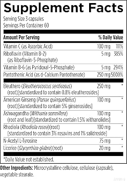 Designs for Health Adrenotone - Energy & Mood Support Supplement with Rhodiola Rosea, Ashwagandha, Vitamins B6, B2 + B5 - Designed to Support Healthy Cortisol Levels (180 Capsules)