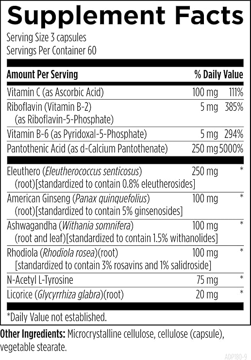 Designs for Health Adrenotone - Energy & Mood Support Supplement with Rhodiola Rosea, Ashwagandha, Vitamins B6, B2 + B5 - Designed to Support Healthy Cortisol Levels (180 Capsules)