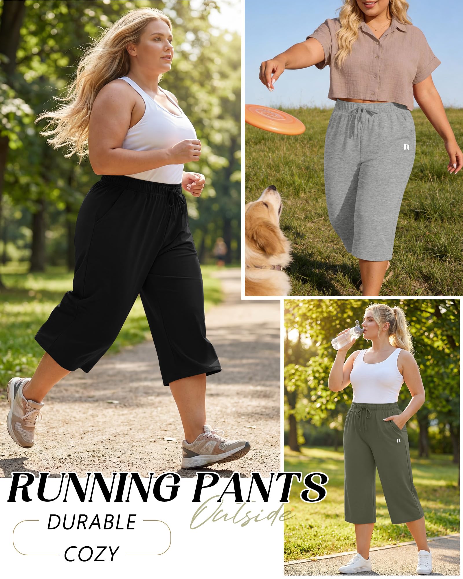 Neer Paquete de 3 Pantalones Capri de Talla Grande para Mujer, de Pierna Ancha y Corte Holgado, Estilo Casual, con Bolsillos