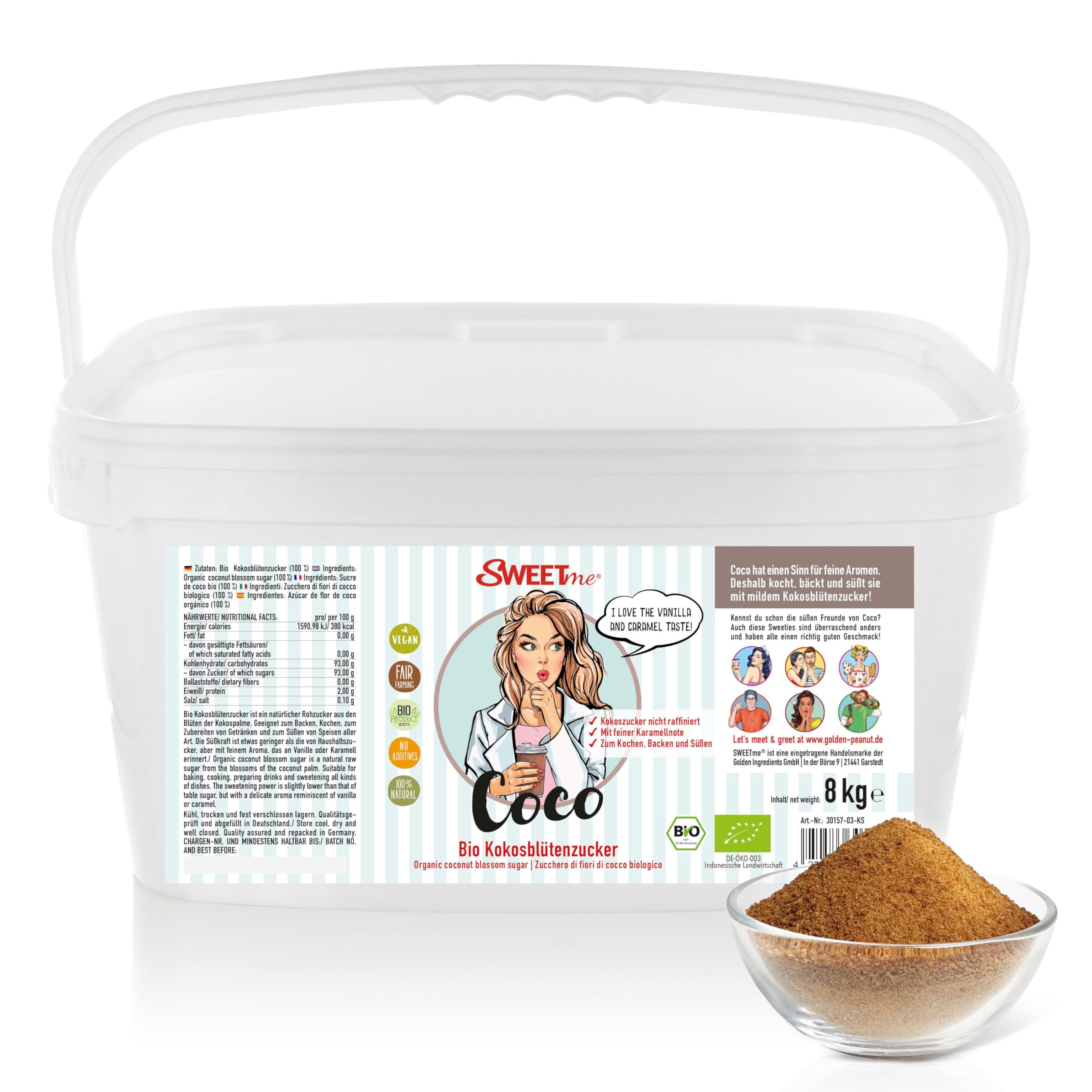 SWEETme® Bio Kokosblütenzucker 8 kg Kokoszucker mit feiner Karamellnote, unraffiniert, 100% reiner Blütenzucker