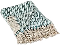 Vista 14 de DII Manta moderna en zigzag de algodón tejido, anudada a mano con flecos de 2.5 pulgadas, 50 x 60 pulgadas, natural