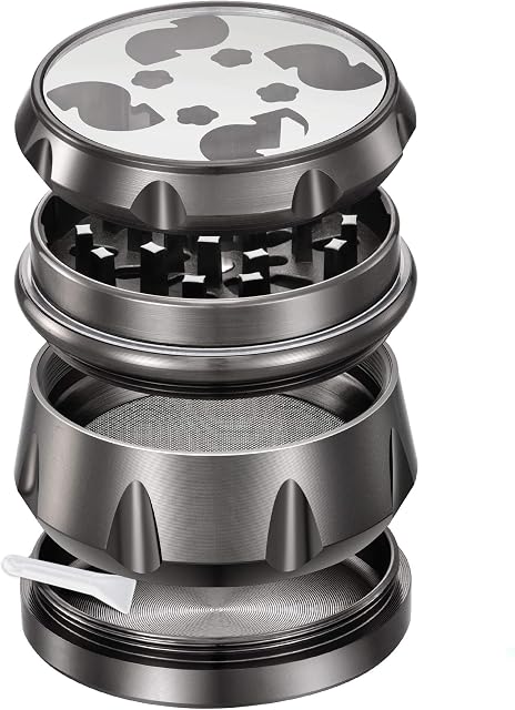 Grinder, Zpose 2.5" 4 in 1 Pieces Grinder, Spice Grinder Large, Zinc Alloy Grinder, Spice Dry Grinder, Premium Grinder with Magnetic Top, Cool Grinders for Spice & Tea (Black)