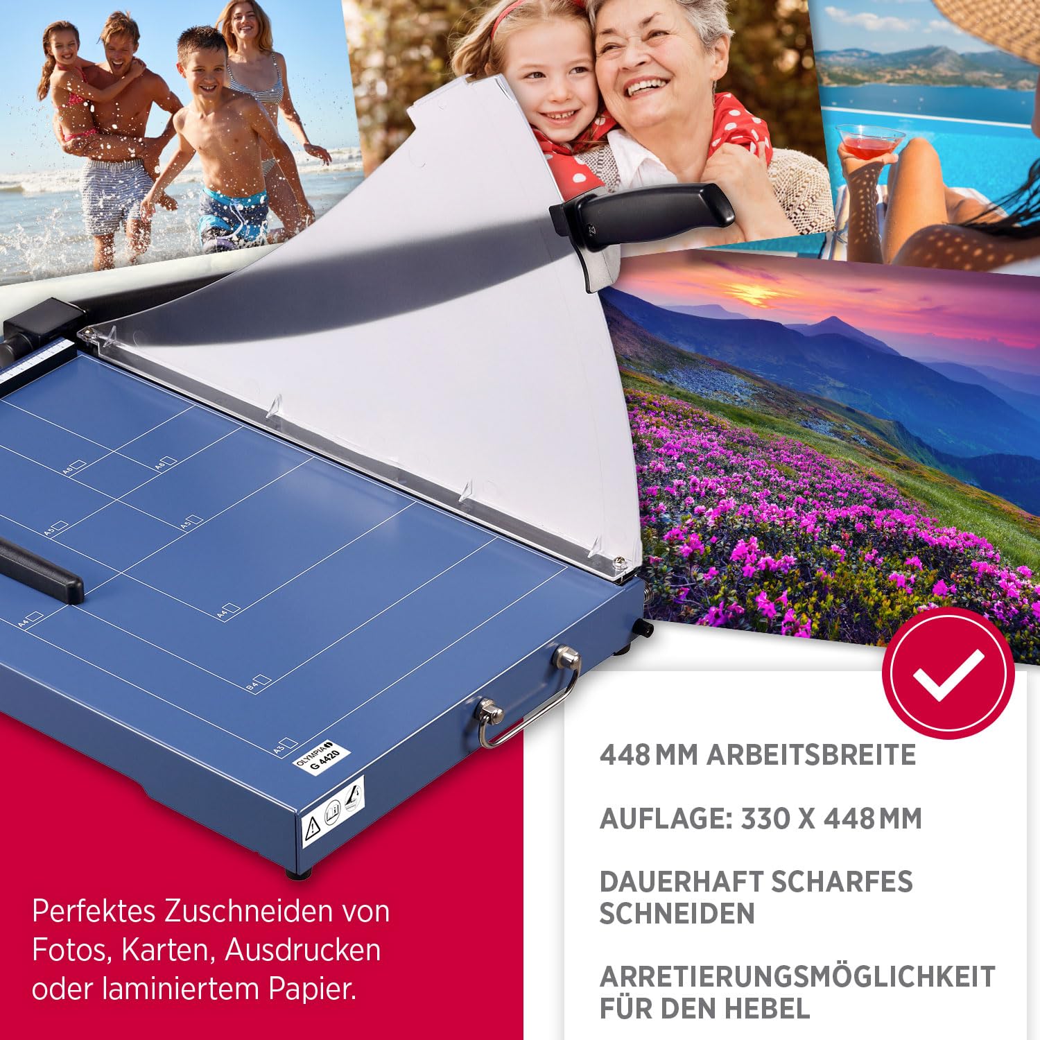 Olympia G 4420 Profi Hebelschneider | Papierschneidemaschine DIN A3 | 448mm Arbeitsbreite | Papierschneider A3 | sichere Schneidemaschine | bis zu 20 Blatt | Fingerschutz & arretierbarer Hebel | blau