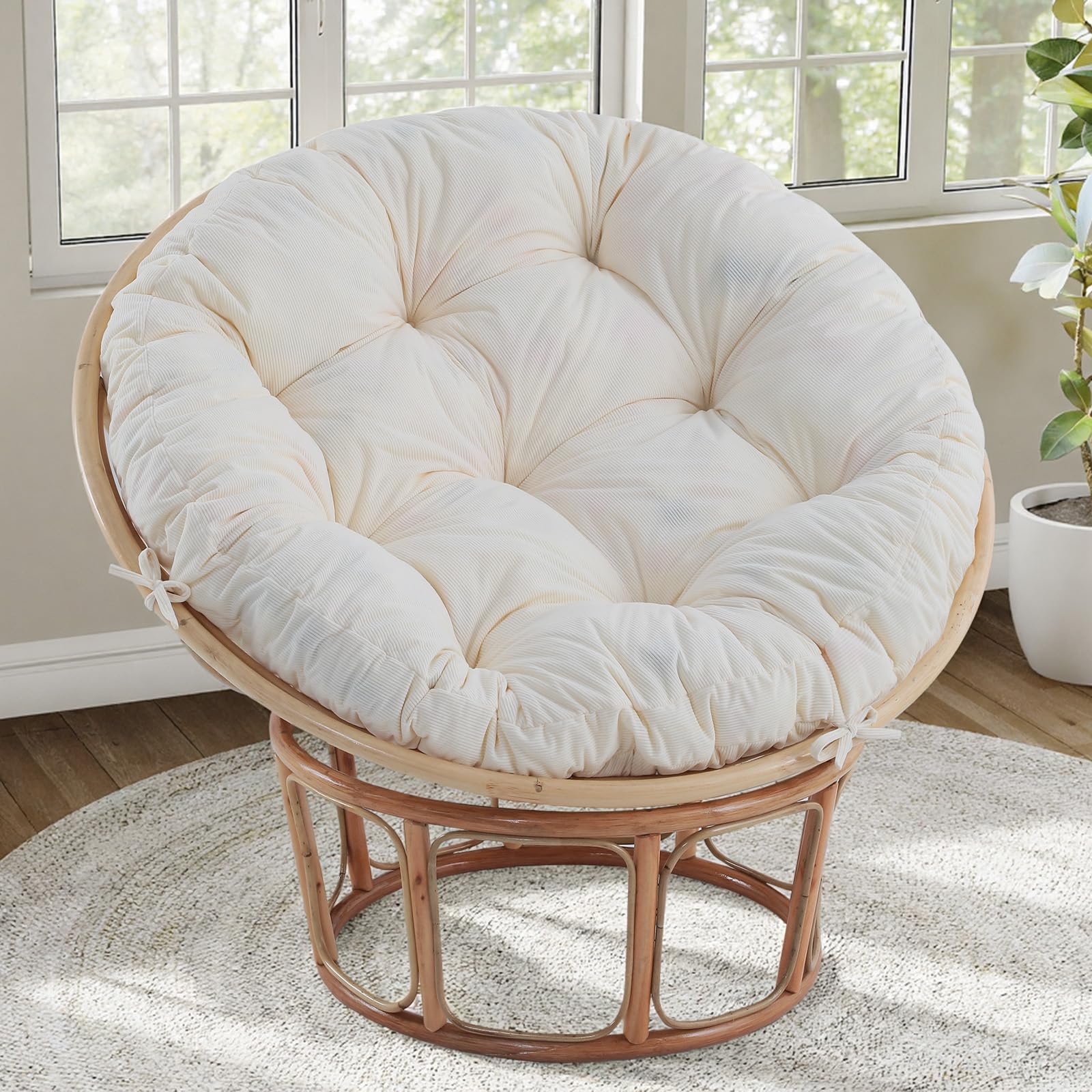 Photo 1 of idee-home Papasan Chair Cushion, Circle Papasan Chair Cushion(Cushion Only) with Thick Corduroy Cover, 48 x 48 Inch Cushion for Egg Chair, Beige