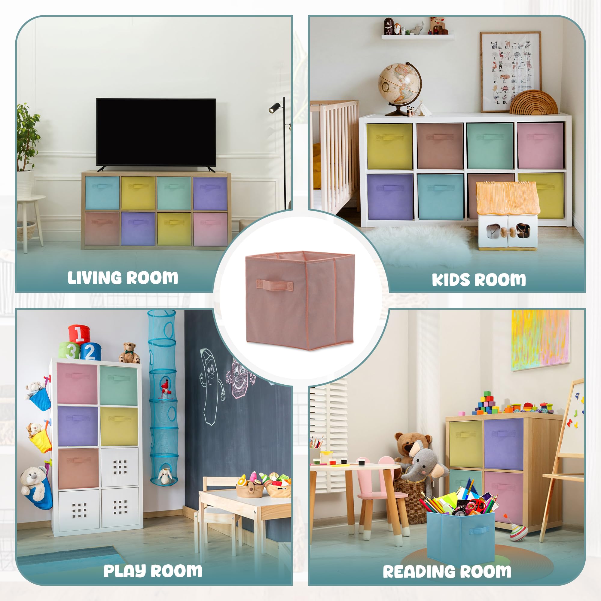 6 Bacs Rangement Arc-en-Ciel Luv Color | 26.7x26.7x27.9cm | Organisateur Chambre Enfant | Pliables