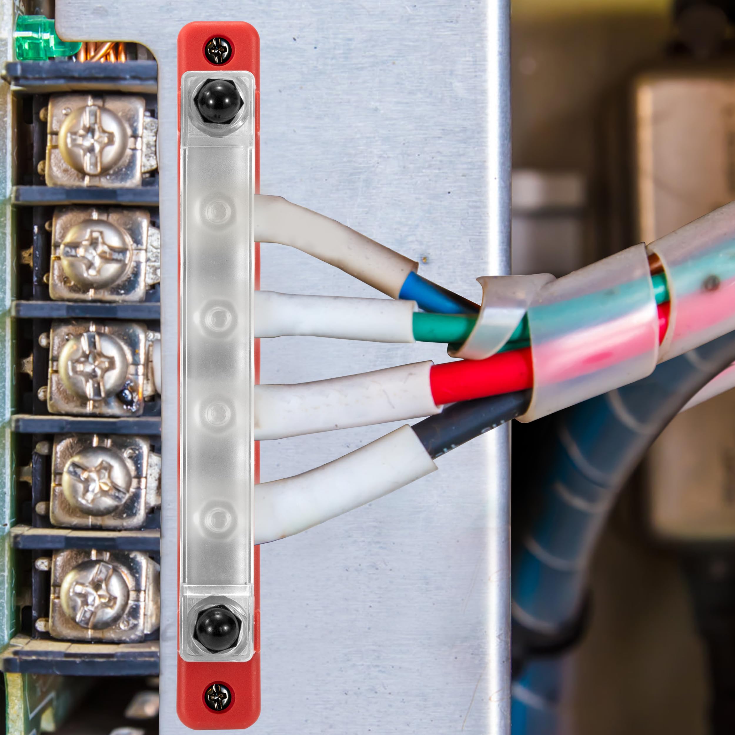 QIMEI-SHOP Blok dystrybucji zasilania 12 V-48 V DC Busbar 150A blok zacisków zasilania z terminalem śrubowym 6 x M6 do samochodu ciężarówki łodzi czerwony