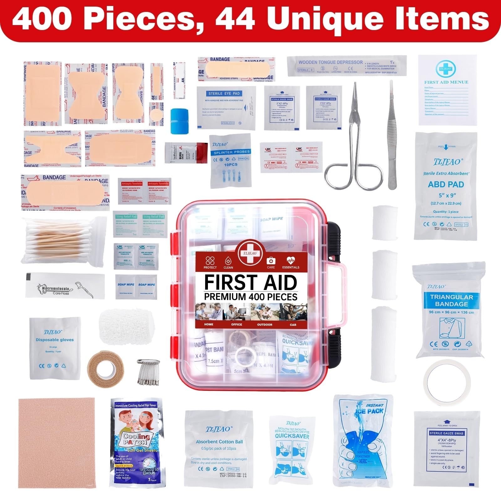 400 Pieces All-Purpose First Aid Kit, Organized Dual-Layer Wall — Amazon image 2
