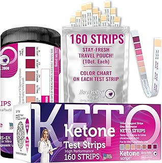 Nurse Hatty 160ct. - Ketone Test Strips - Color Chart on Keto Strip w Free Travel Bag, eBooks & App to Track-Your-Progress...