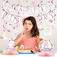 Vista 6 de Kit de 26 piezas de decoración de fiesta de cumpleaños de conejo de Pascua, suministros de conejito de cumpleaños, panal, centro de mesa, remolinos