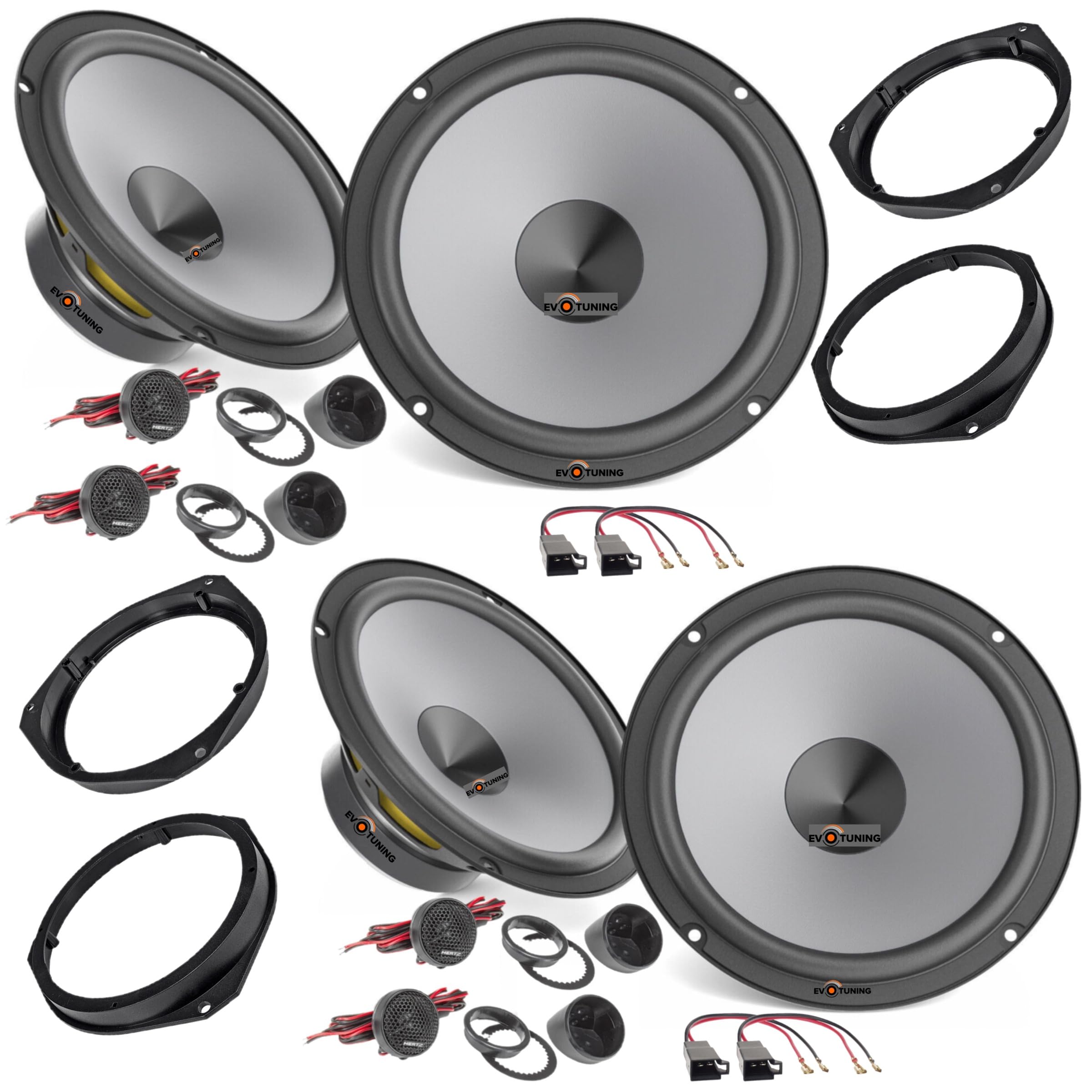 Kit 8 Casse Altoparlanti per Alfa Romeo Giulietta dal 2010 al 2020 compatibile con Hertz K165 Anteriori e Posteriori + 4 Anelli Adattatori da 165mm + 2 Cp Connettori (no plug and play)