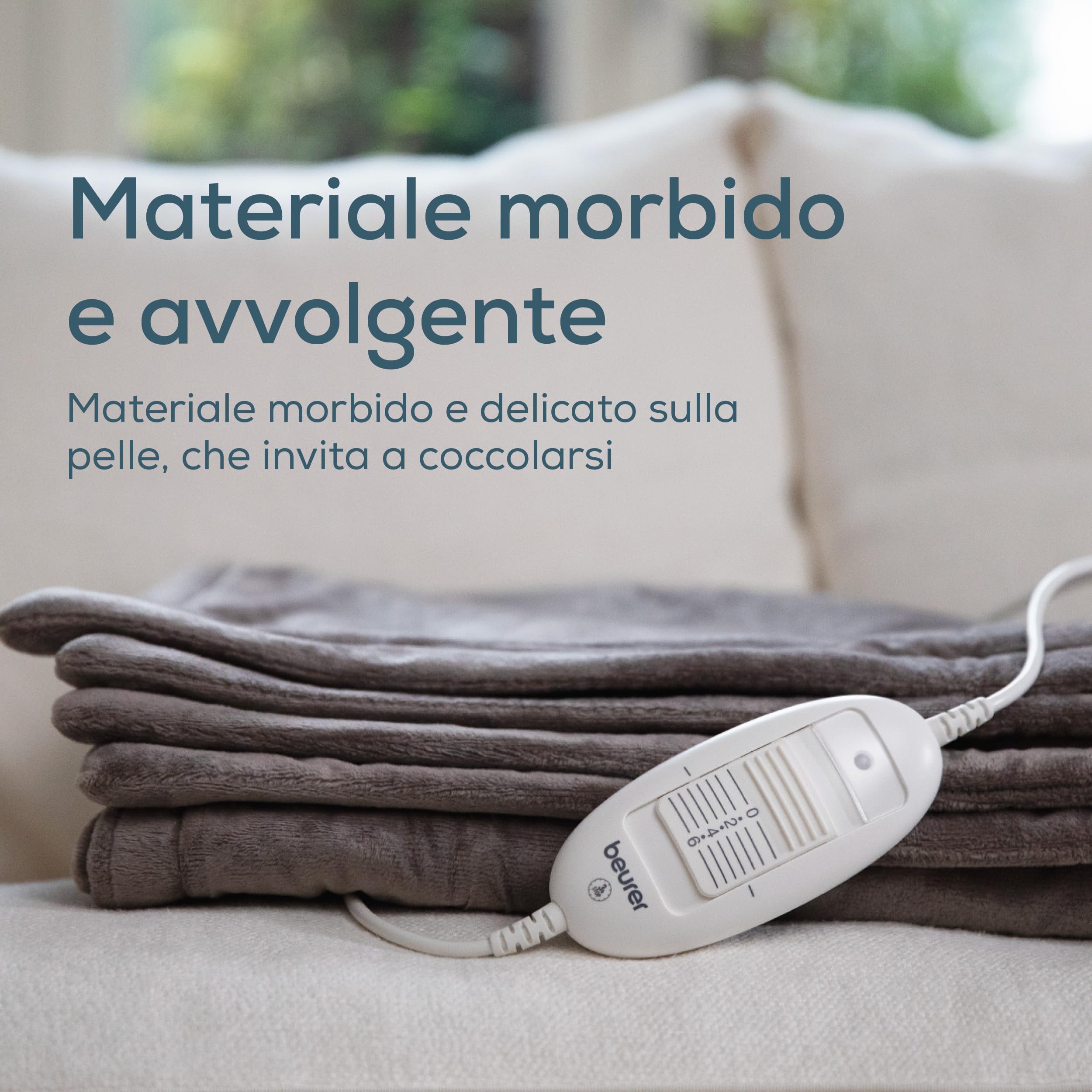 Beurer HD 75 Cosy Coperta Elettrica con Dispositivo di Termoregolazione Elettronico, 6 livelli di temperatura e spegnimento automatico dopo 3h, colore Taupe