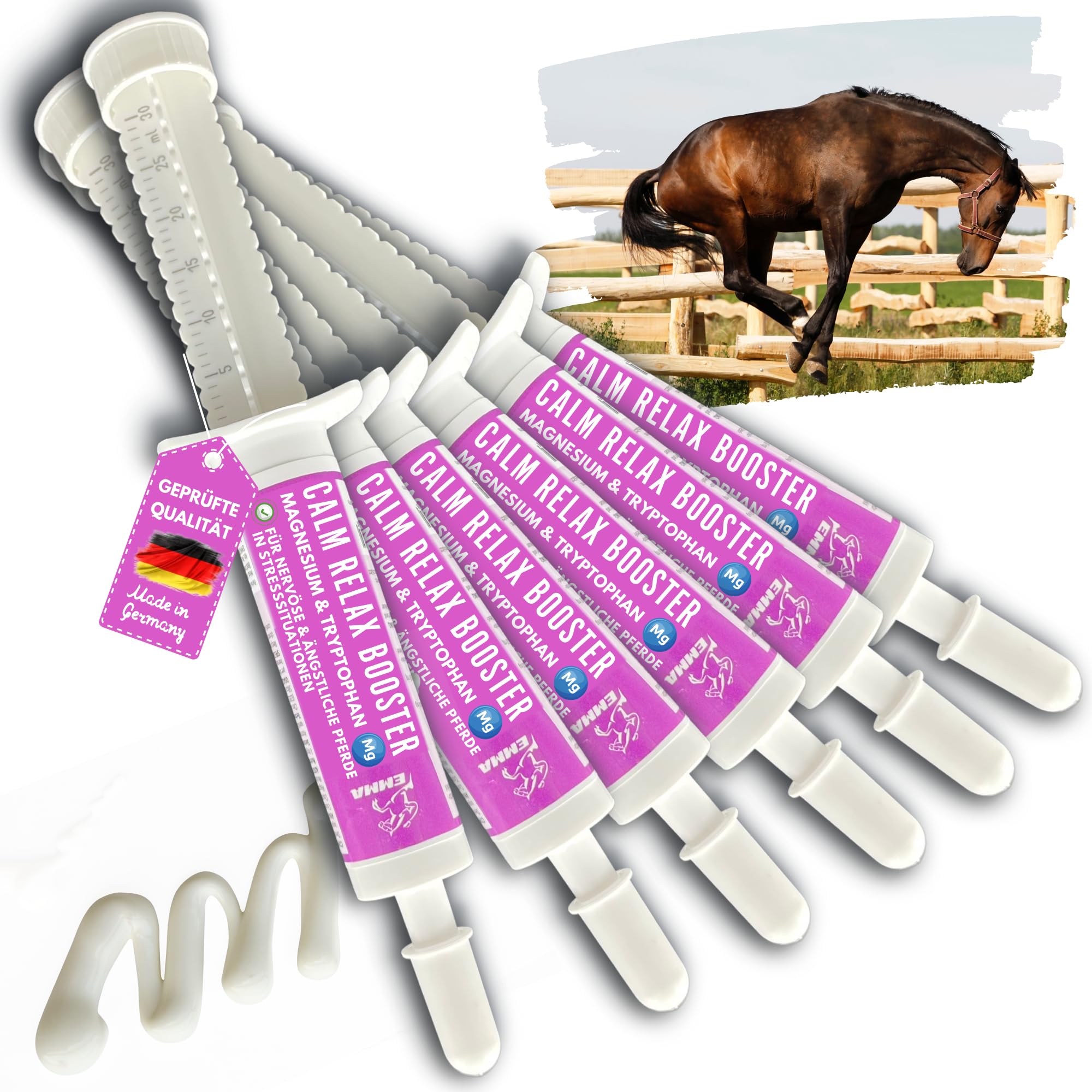 Magnesium Pferd hochdosiert Paste 6x30ml Beruhigungspaste Pferd Beruhigung mit Magnesium I Zusatzfutter Calm Booster Anti Stress I Entspannung Nerven bei Stress I Magnesium für Pferde mit L-Tryptophan