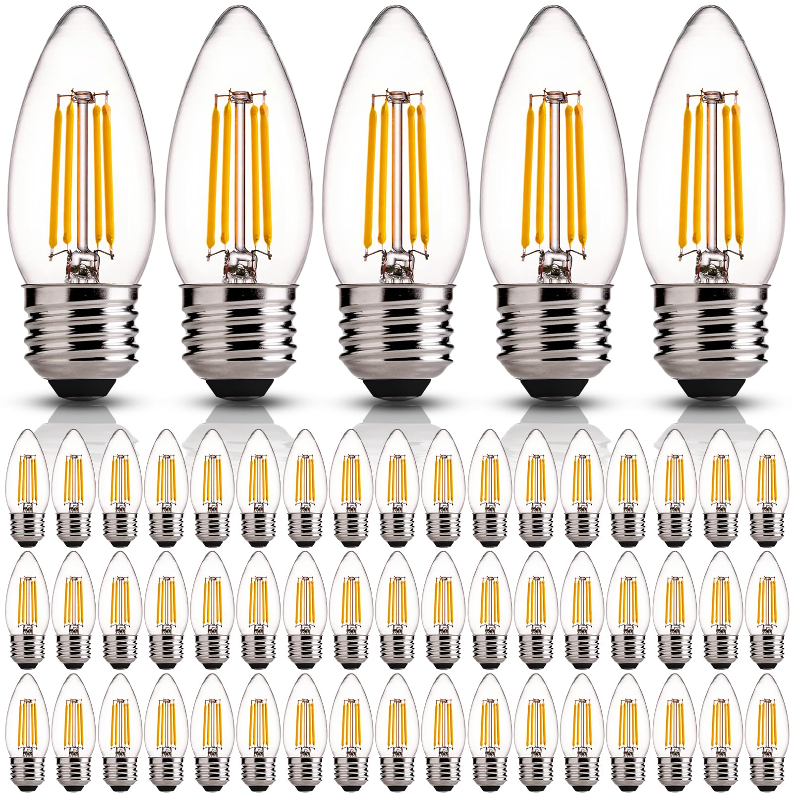 Photo 1 of 36 Pack LED Candelabra Light Bulbs 60W Equivalent E26 Base Dimmable 2700K Soft White Chandelier Decorative Candle Light Bulb Clear LED Filament Candle Bulbs for Candelabra Chandelier