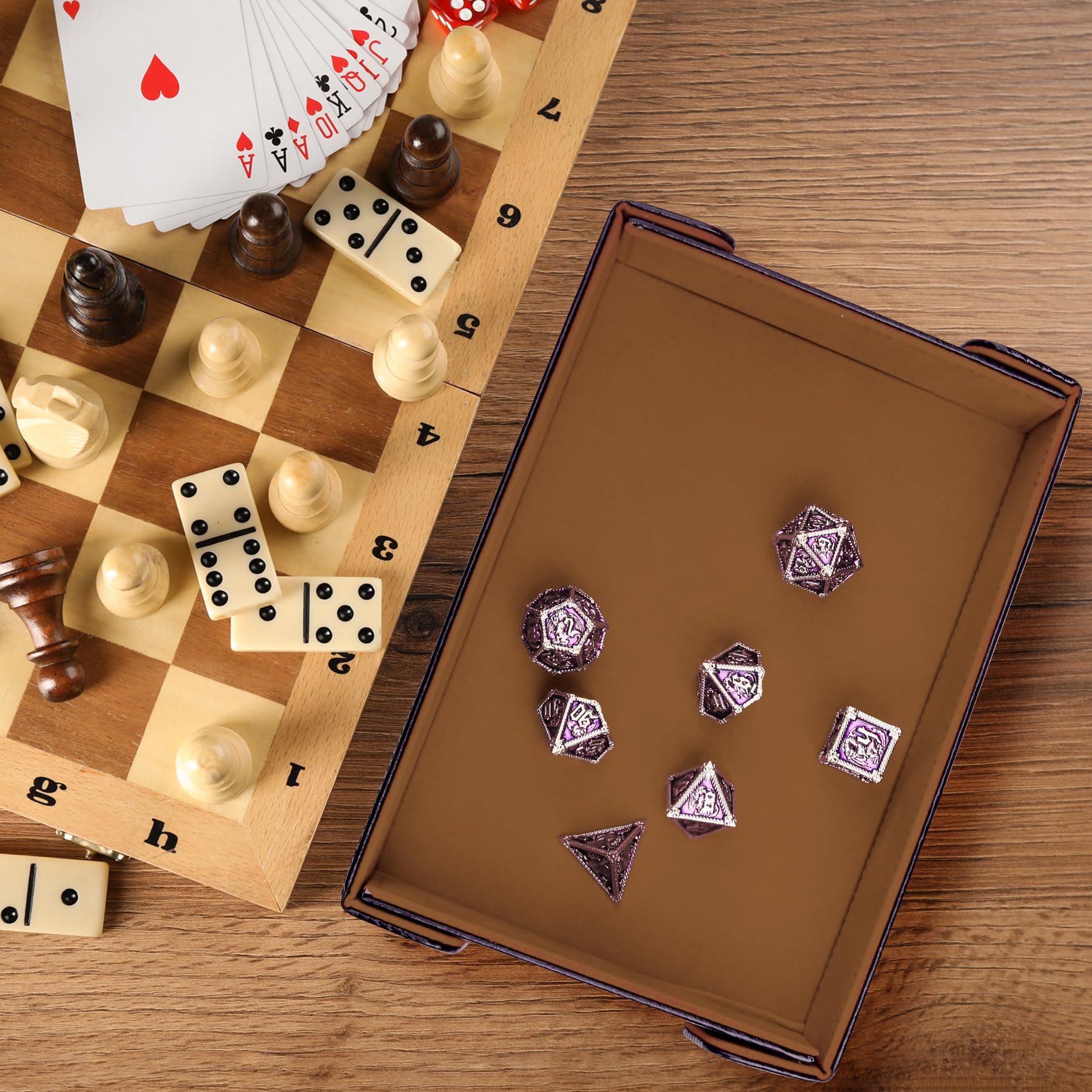 SIQUK Tablero de Dados Magnético Bandeja de Dados Rectangular Tablero de Dados Plegable Dice Tray para DND RPG, Camello