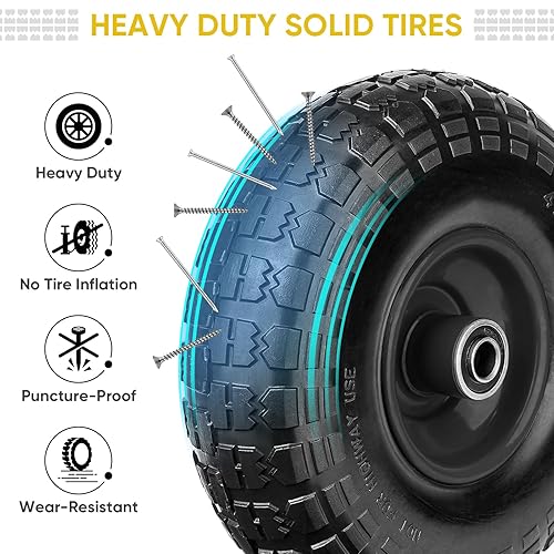 Miniatura 3 de TICONN 4.103.50-4" Tire and Wheel Flat Free, 2 Pack 10" Solid Rubber Tires with 58 Axle Bore Hole and Double Sealed Bearings, Perfect for