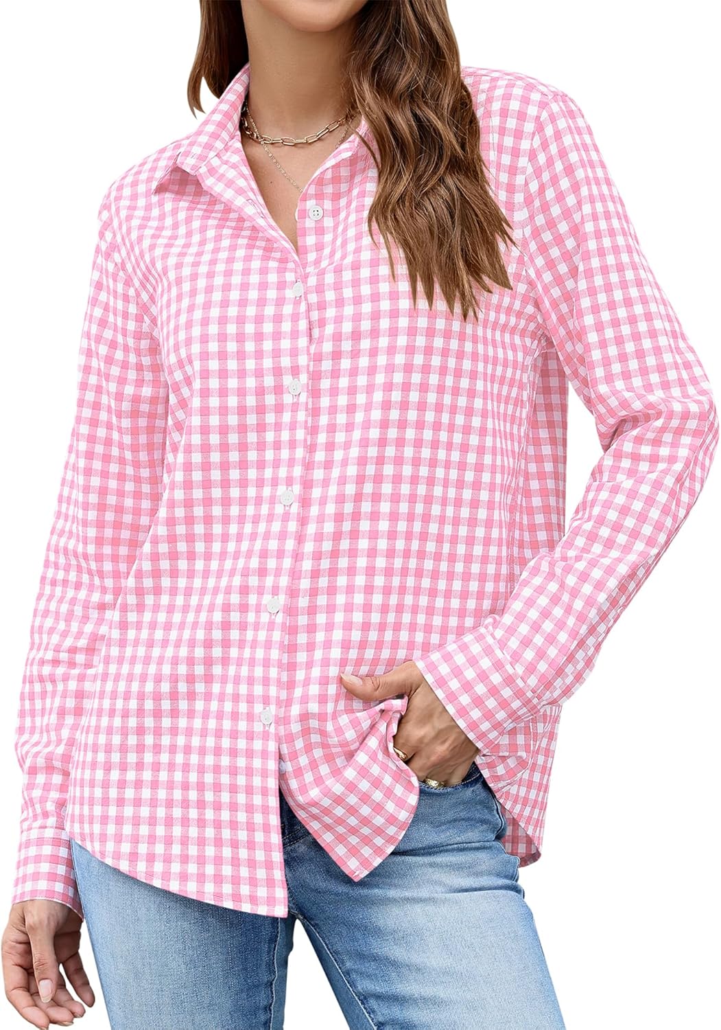 LOMON Button Down Shirt for Women Spring Summer Tops Long Sleeve Business Dressy Casual Blouses Collared Work Outfits Clothes