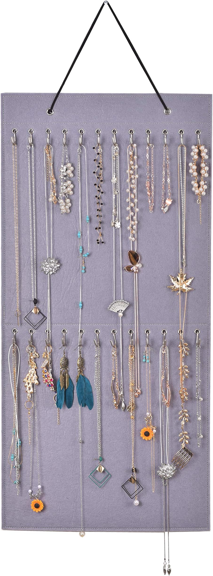 ZFZGFRCSZFZGFRCS Hanging Jewelry Organizer, Large Capacity and Organizer Storage for Hanging Necklaces, Bracelets, Earring Chains, Anklets, etc. (Gray)