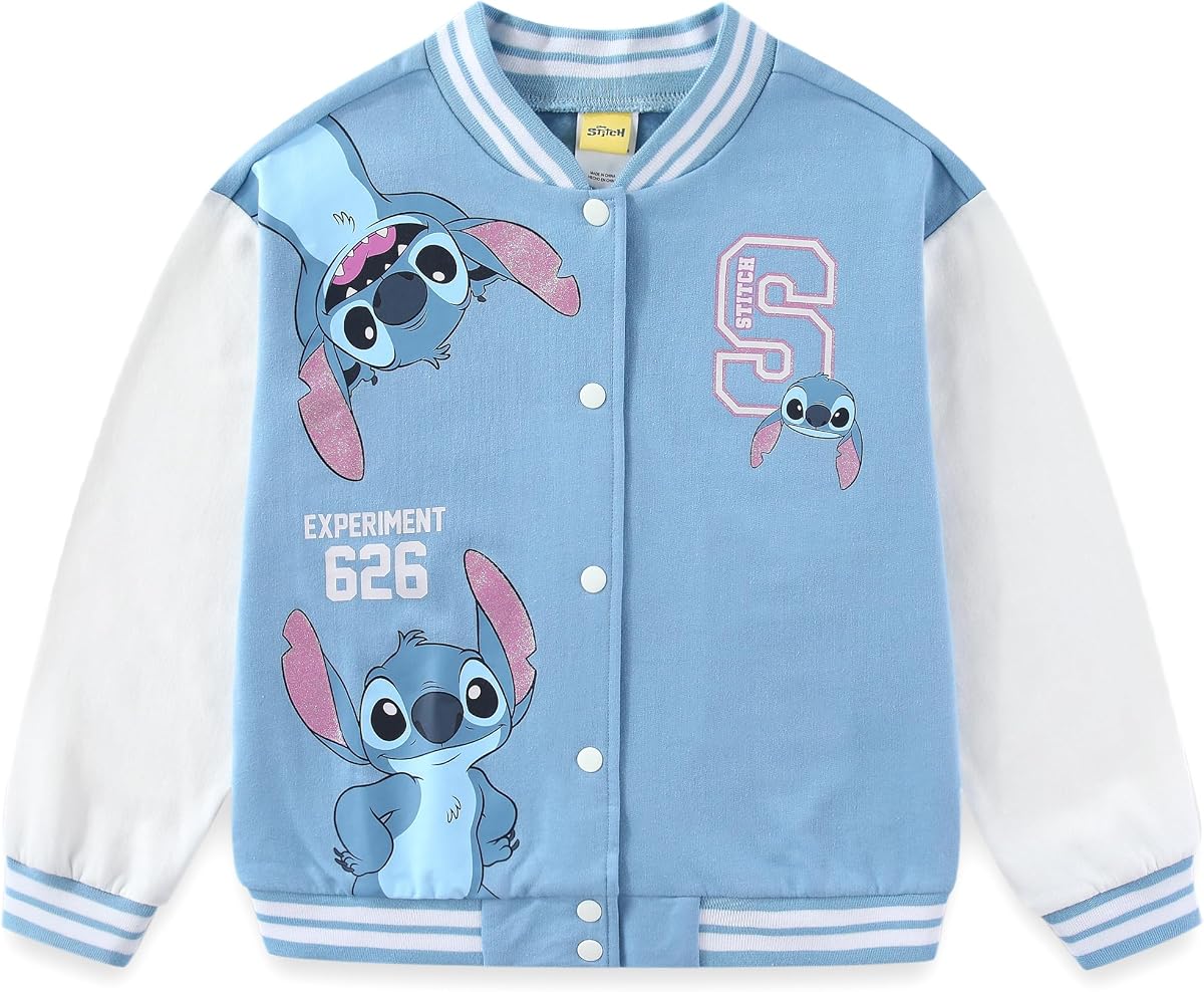 Lilo & Stitch Girls Letterman Varsity Bomber Jacket for Big Kids