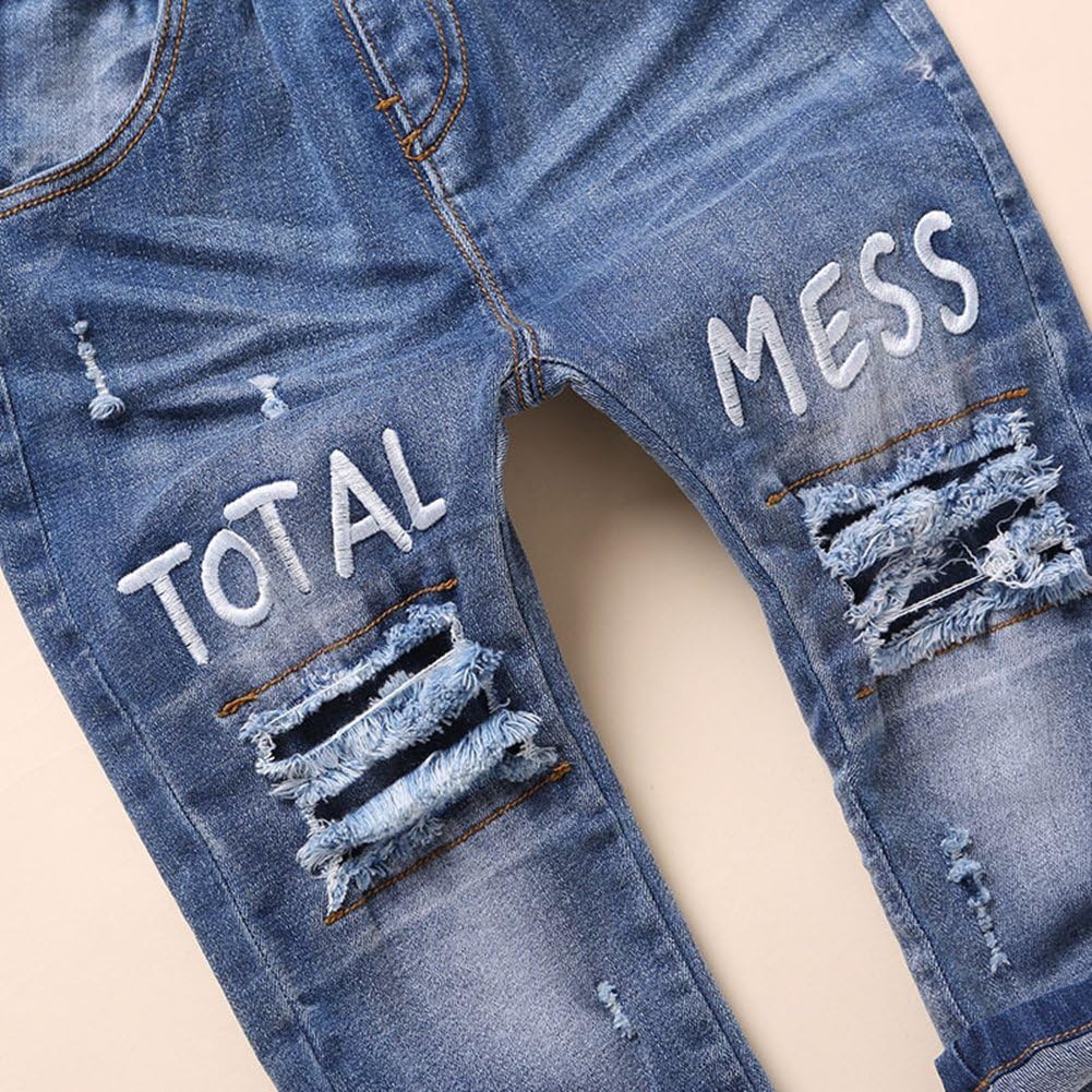 KIDSCOOL SPACE Baby Ripped Jean,Toddler Elastic Distressed Waist Denim Pants - Image 6