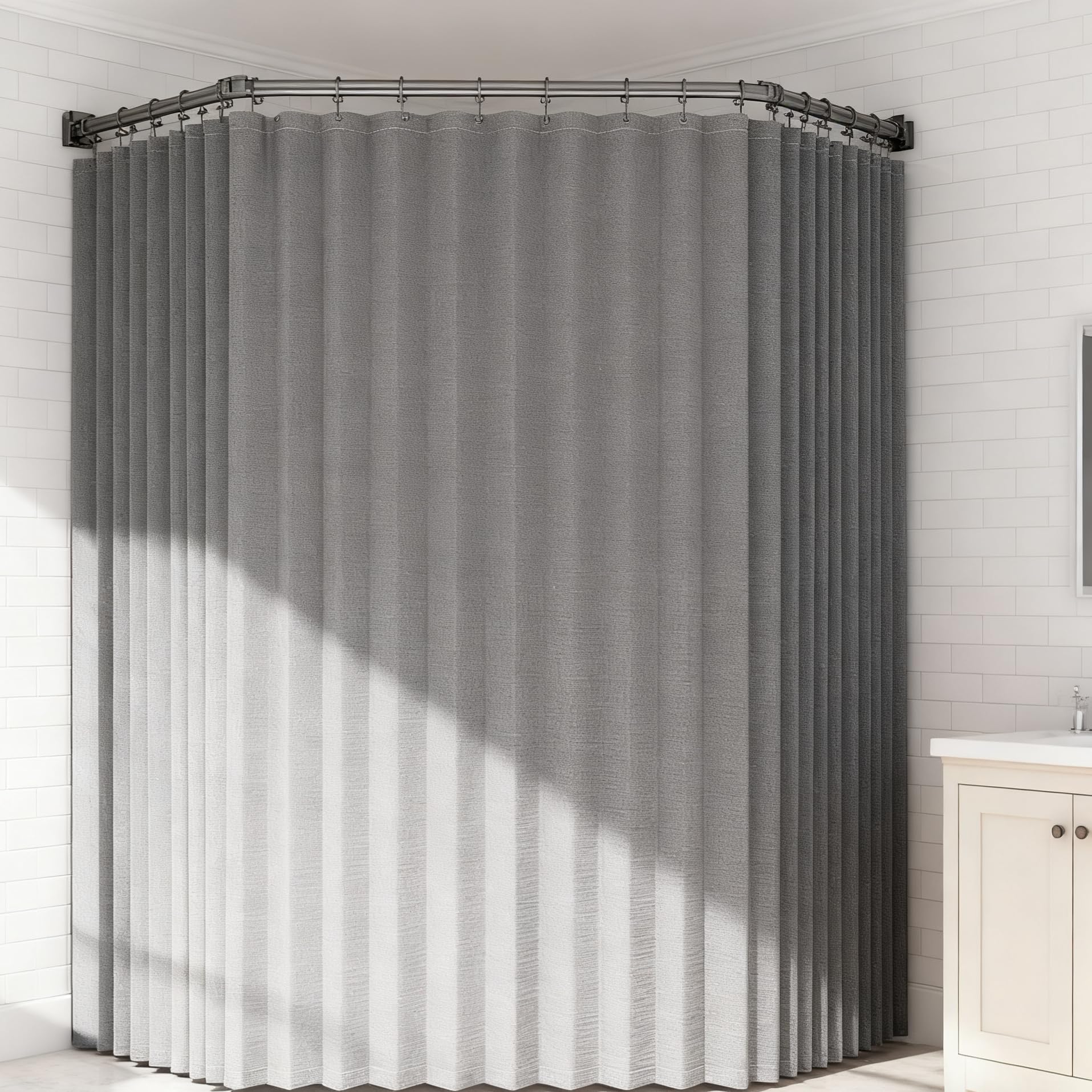 Barra de cortina de ducha plegable con forro, ahorro de espacio sin taladrar para bañera o soporte, montaje en pared fijo, 70.8 x 78.7 pulgadas, fácil instalación