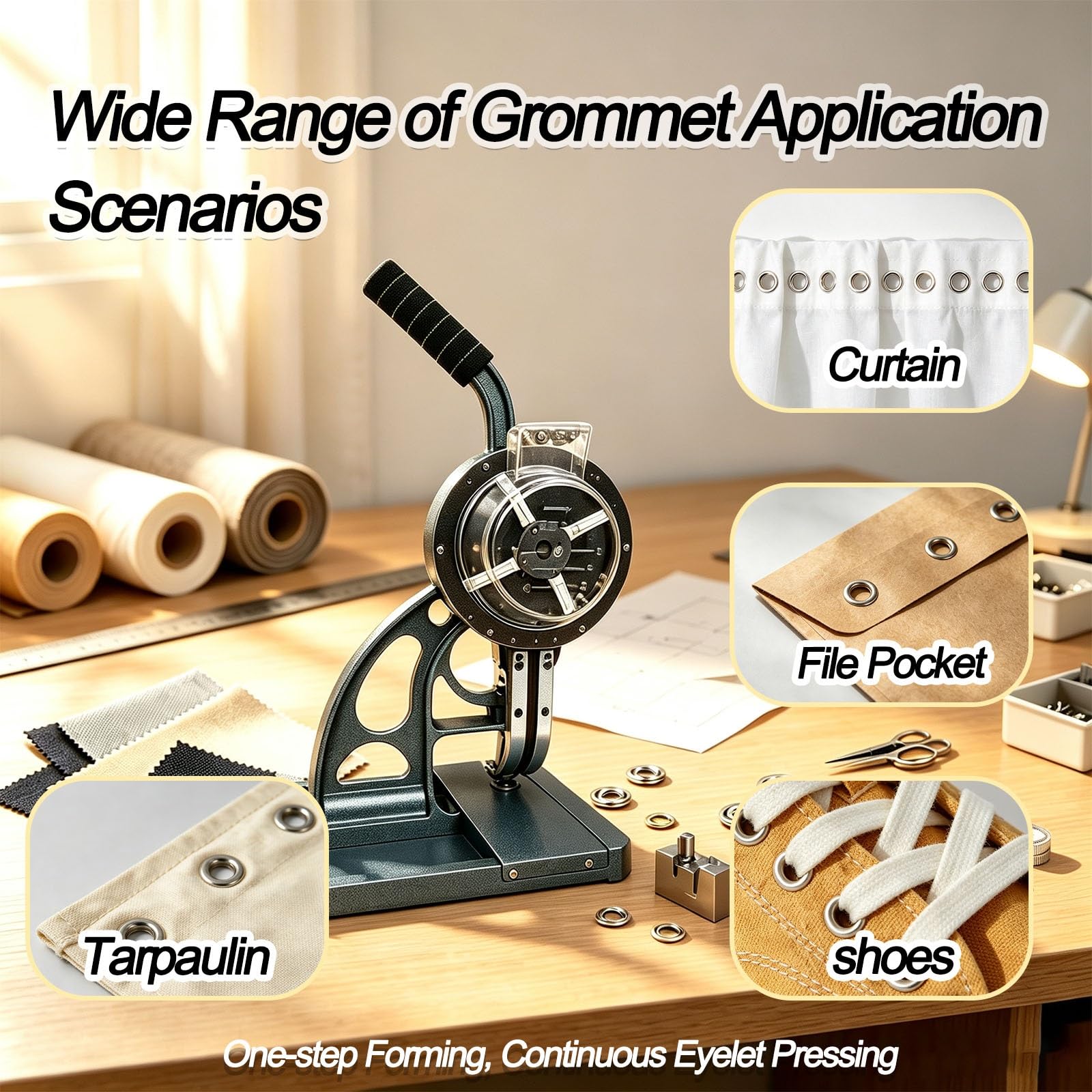 Ösenwerkzeug ohne Bohren, Mobile Ösenpresse | Präzise mobile Ösenmaschine mit Halbautomatik, Magazin-Einzug & Ergonomie-Griff für PVC Stoffe