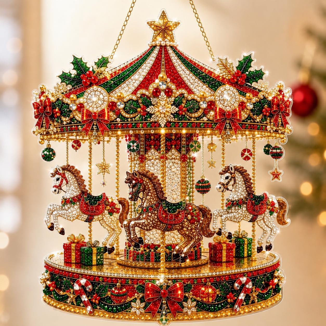 VEELU Christmas Pearl Diamond Painting Art Kits, DIY Hanging Ornament