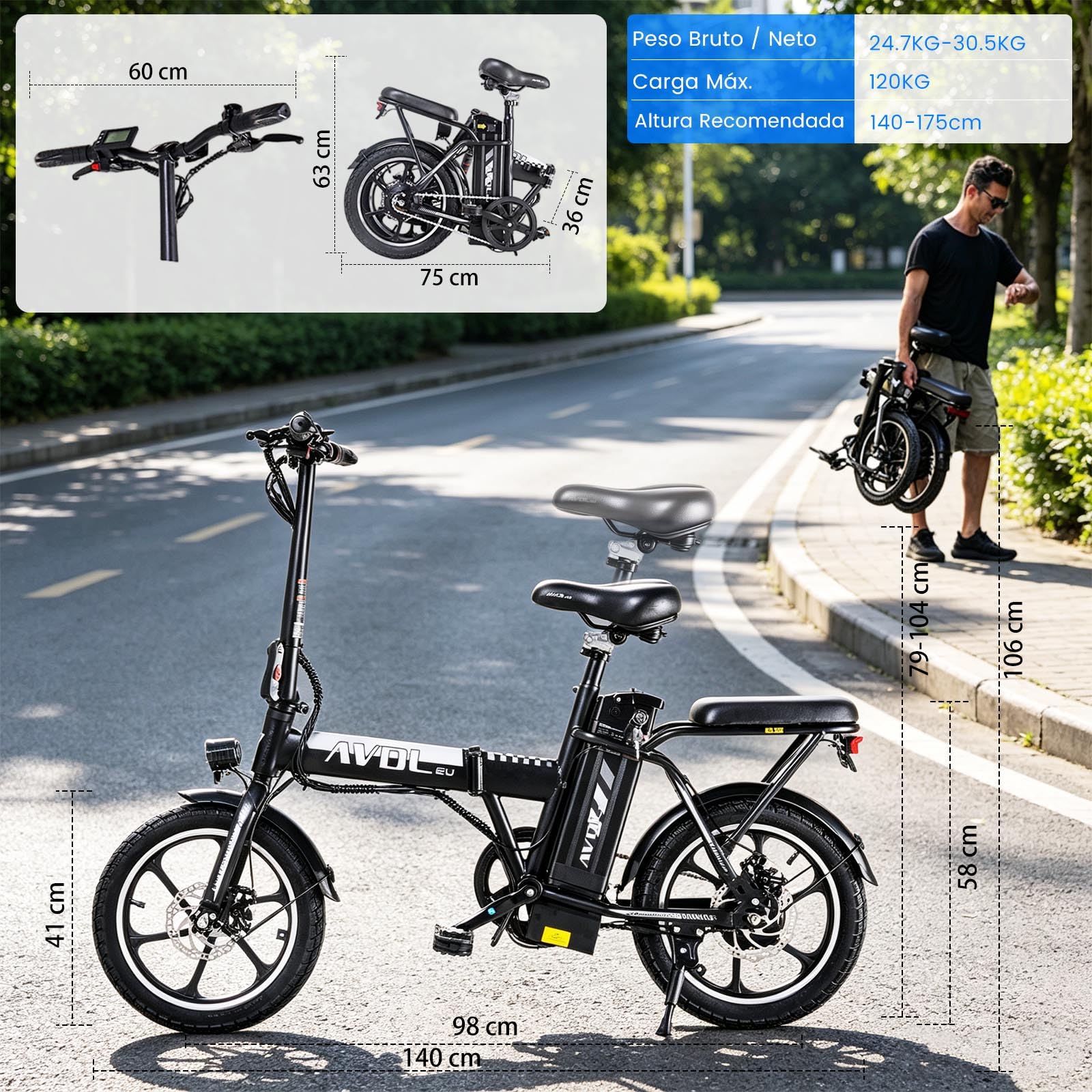 16" Vélo Électrique Pliable Adulte Autonomie 30-50km,Batterie 36V 12.8Ah，250W Vélo électrique 3 Vitesses,Double Frein à Disque,IPX4,VAE Urbain et Loisirs Ebike Unisexe,120KG Load